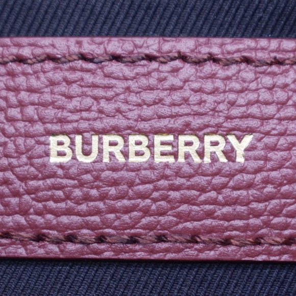 BURBERRY Banner Small House Check Leather Tote Shoulder Bag Maroon - Picture 12 of 14